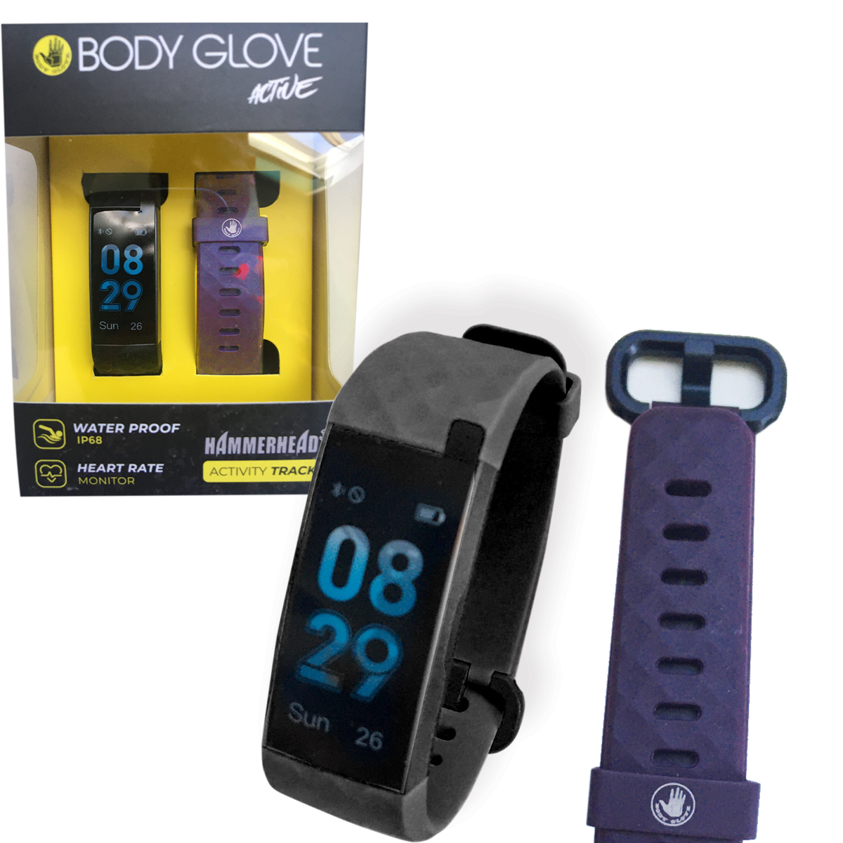 Body Glove Surge Body Glove BGTR035BK-PU-SET Body Glove Activty & Fitness Tracker & Heart Rate Monitor with Alternative Colored Extra Strap&#44;