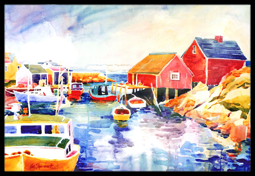Caroline's Treasures 6059JMAT 24 x 36 in. Boats at Harbour with a view Indoor Or Outdoor Mat