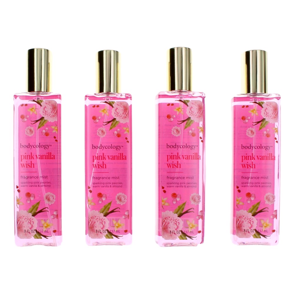 Bodycology awbcpvw8fm 8 oz Pink Vanilla Wish Mist Fragrance for Women - Pack of 4