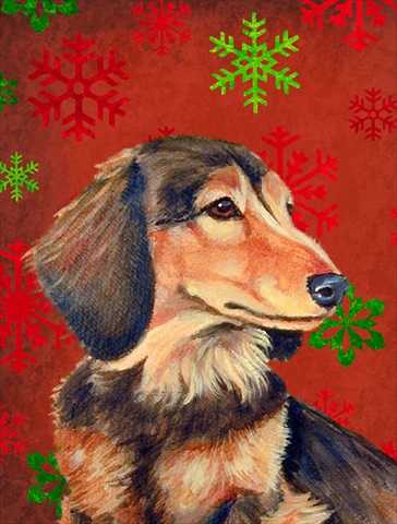 PatioPlus 11 x 15 In. Dachshund Red And Green Snowflakes Holiday Christmas Flag, Garden Size