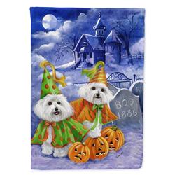 Caroline's Treasures PPP3022CHF 28 x 0.01 x 40 in. Bichon Frise Halloween Haunted House Canvas House Flag