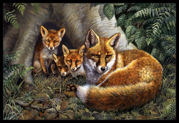 Caroline's Treasures BDBA0283MAT A Family of Foxes at Home Indoor or Outdoor Mat- 18 x 27