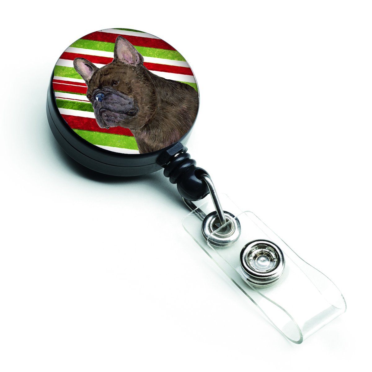 Caroline's Treasures SS4588BR French Bulldog Candy Cane Holiday Christmas Retractable Badge Reel