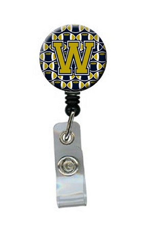 Teacher's Aid Letter W Football Blue & Gold Retractable Badge Reel&#44; 5 x 1 x 2 in.