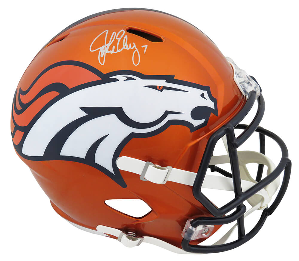 Schwartz Sports Memorabilia ELWREP308 John Elway Signed Denver Broncos Flash Riddell Full Size Speed Replica Helmet