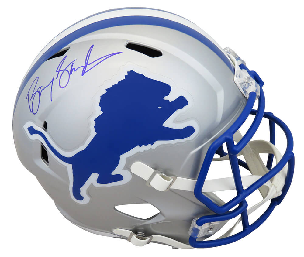 Schwartz Sports Memorabilia SANREP344 Barry Sanders Signed Detroit Lions Throwback Riddell Speed Replica Helmet - Full Size
