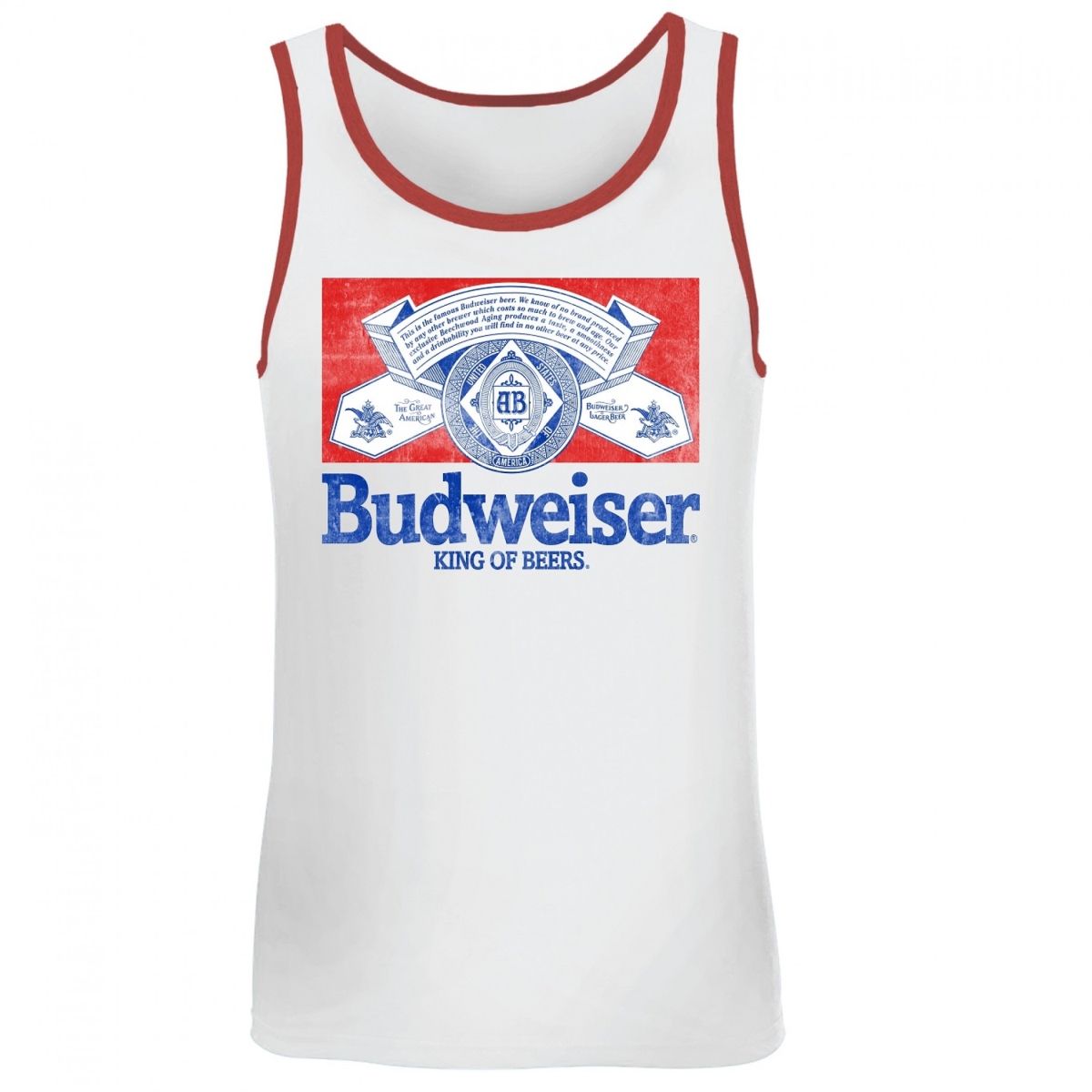 Budweiser 819959-2xlarge Mens King of Beers Red Trim Tank Top, White - 2XL