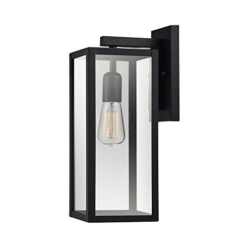 Globe Electric 44176 Bowery 1-Light Outdoor Indoor Wall Sconce, Matte Black, Clear Glass Shade