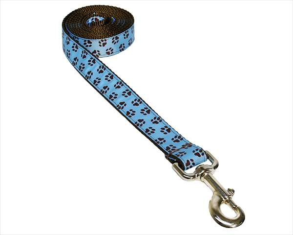 Sassy Dog Wear PUPPY PAWS-BLUE-CHOC.4-L 6 ft. Puppy Paws Dog Leash- Blue & Brown - Large