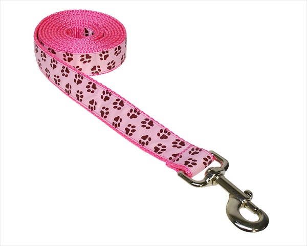 Sassy Dog Wear PUPPY PAWS-LT. PINK-CHOC.4-L 6 ft. Puppy Paws Dog Leash- Pink & Brown - Large