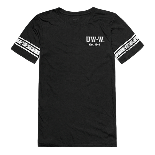 W Republic 534-414-BLK-01 University of Wisconsin-Whitewater Women Practice Football Short Sleeve T-Shirt&#44; Black & White - Small
