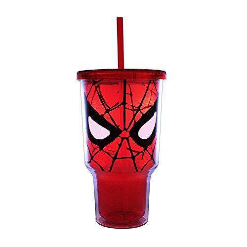Silver Buffalo 230868 32 oz Spider-Man Eyes Jumbo Plastic Cold Cup with Lid & Straw