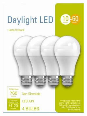 GE 235064 10W A19 LED Light Bulbs, Daylight - Pack of 4