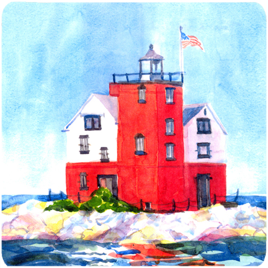 Caroline's Treasures 6137FC Lighthouse On The Rocks Harbour Foam Coasters - Set 4