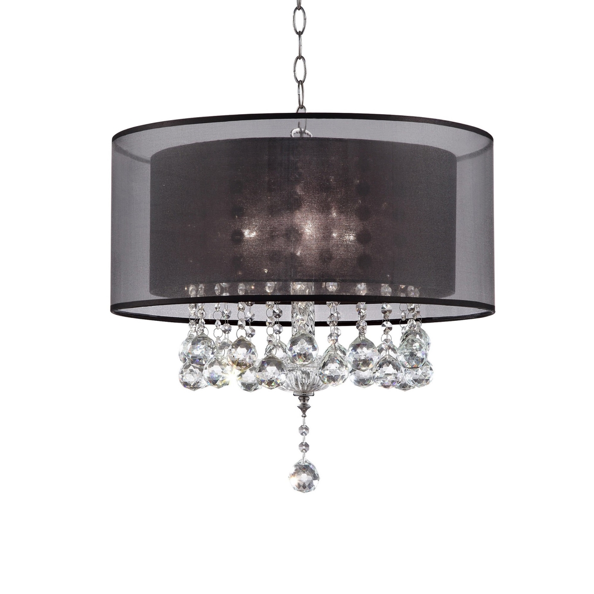 HomeRoots 468876 Contempo Silver Ceiling Lamp with Black Shade & Crystal Accents