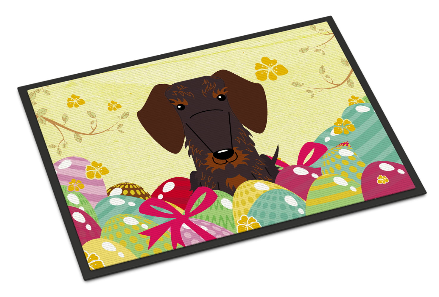 Caroline's Treasures BB6129JMAT 24 x 36 in. Easter Eggs Wire Haired Dachshund Chocolate Indoor or Outdoor Mat