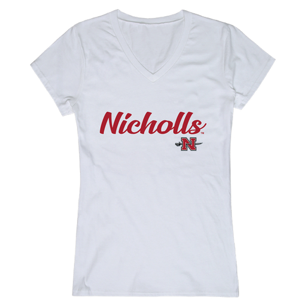 W Republic 555-138-WHT-03 Nicholls State University Womens Script T-Shirt, White - Large
