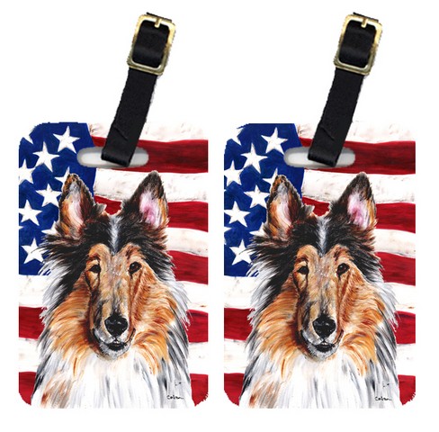 Caroline's Treasures SC9622BT Pair Of Collie With American Flag Usa Luggage Tags