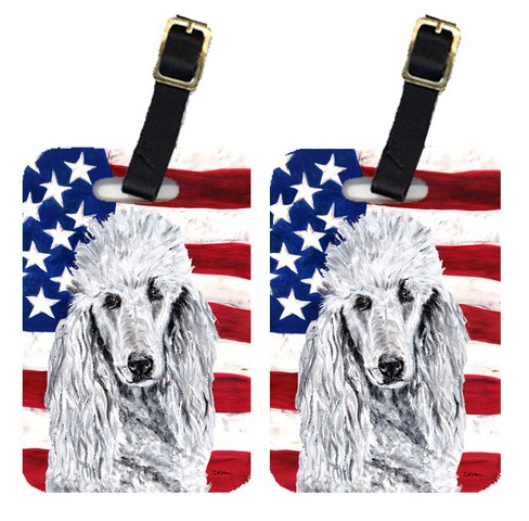 Caroline's Treasures SC9631BT Pair Of White Standard Poodle With American Flag Usa Luggage Tags