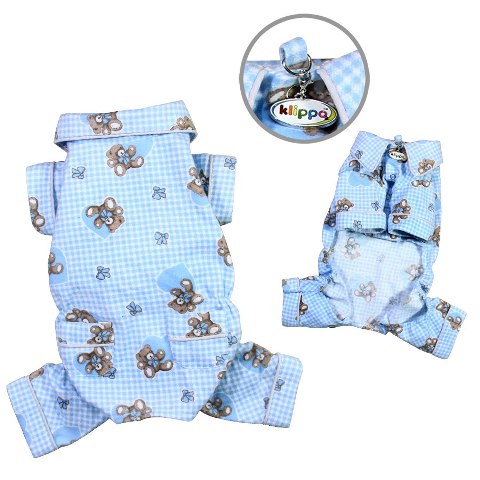 Klippo Pet KBD066XL Adorable Teddy Bear Love Flannel Pajamas- Light Blue - Extra Large