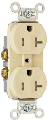Pass & Seymour TR20ICC8 20A Duplex Tamper Resistant Receptacle- Ivory