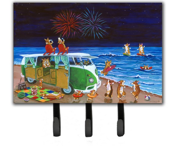 Caroline's Treasures 7317TH68 Corgi Beach Party Volkswagon Bus Fireworks Leash & Key Holder