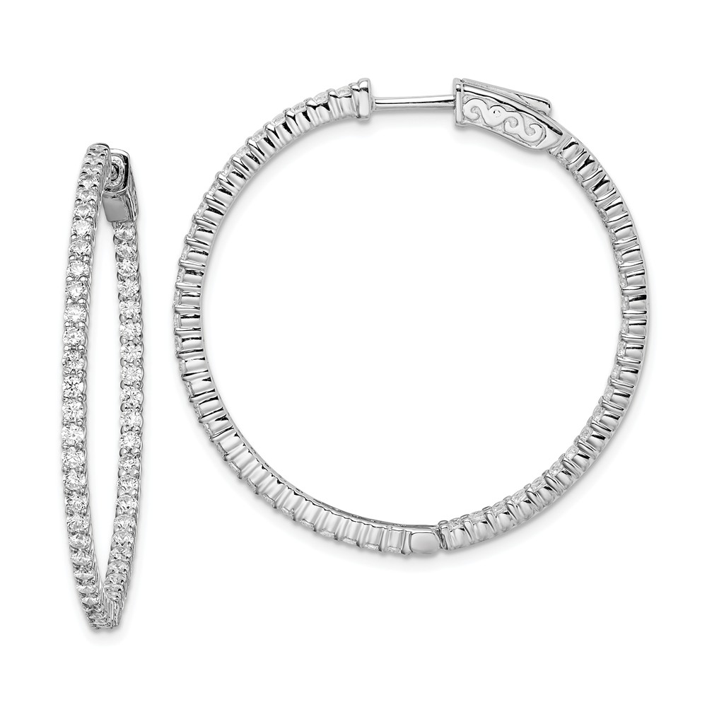 Great Gems 35 mm Sterling Silver Rhodium-Plated CZ In & Out Hinged Hoop Earrings&#44; Polished