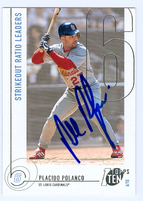 Autograph Warehouse 47268 Placido Polanco Autographed Baseball Card St. Louis Cardinals 2002 Topps Ten No .97