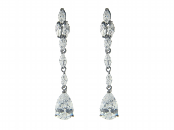 GL Stones Black Rhodium Sterling SIlver Cubic Zirconia Sultry Stone Earrings, 1.75 in.