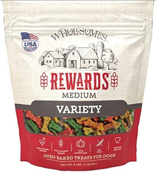Wholesome 40255010 3 lbs Rewards Variety Biscuits Pet Food