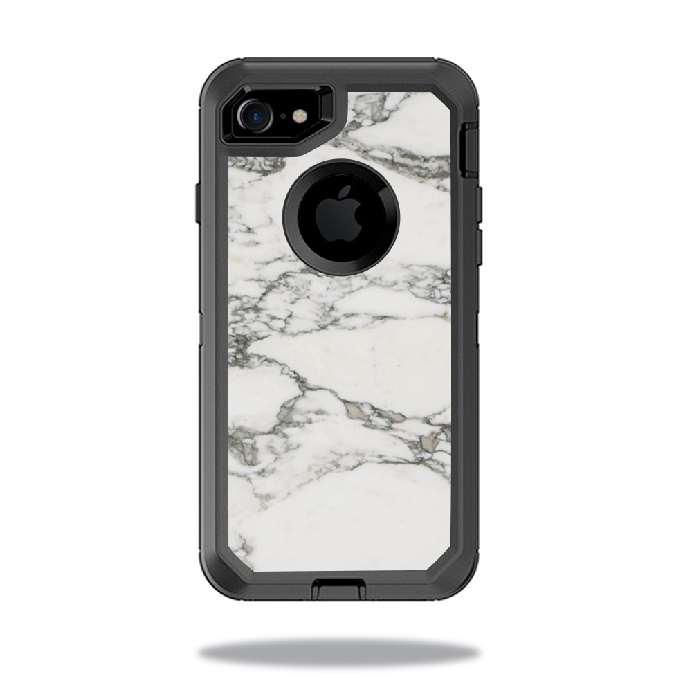 MightySkins OTDIP7-White Marble Skin for Otterbox Defender iPhone SE 2020 7 & 8 Case Wrap Cover Sticker - White Marble