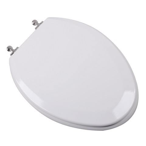 GSI Homestyles Premium Molded Elongated Wood Toilet Seat with Brushed Nickel Hinges, White