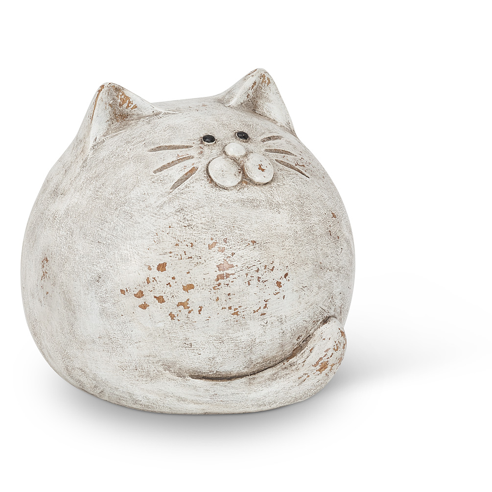 Abbott Collection AB-27-BW-060-WHT 4.5 in. Resin Ball Cat&#44; Antique White