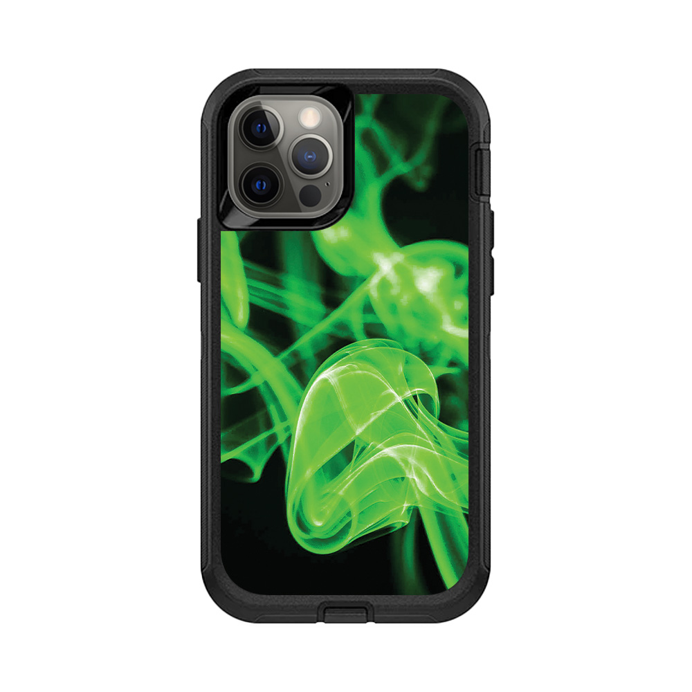 MightySkins OTDIP12-Green Flames Skin for Otterbox Defender iPhone 12 & 12 Pro - Green Flames