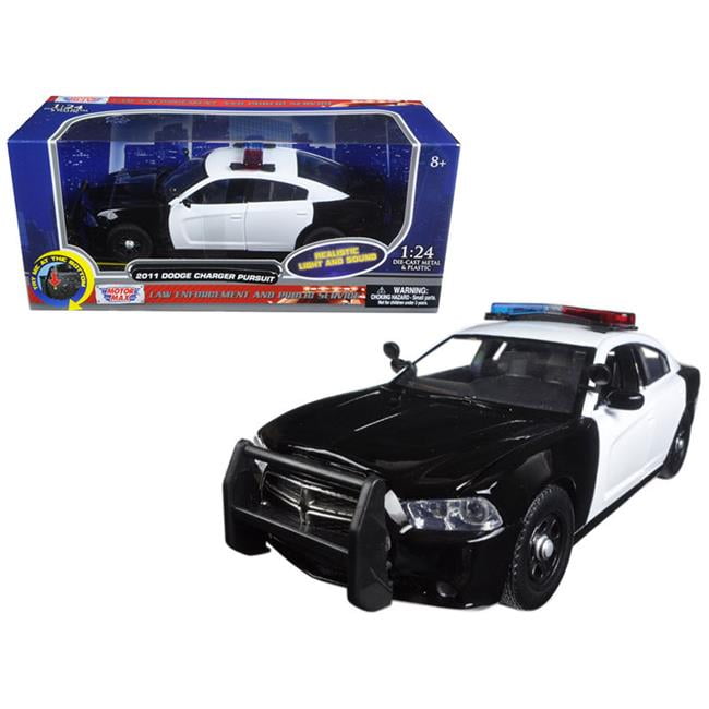 Motormax Toy 79533 1-24 2011 Dodge Charger Pursuit Police Diecast Model Car with Front & Rear Lights & 2 Sounds - Black&#44; White