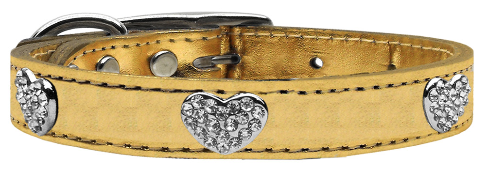 Mirage Pet Products 83-117 Gd22 Crystal Heart Genuine Metallic Leather Dog Collar&#44; Gold - Size 22