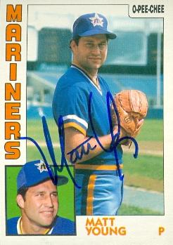 Autograph Warehouse 82321 Matt Young Autographed Baseball Card Seattle Mariners 1984 O-Pee-Chee No .235