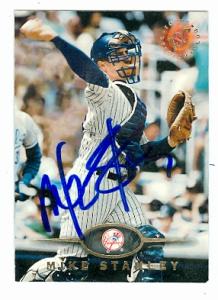 Autograph Warehouse 51659 Mike Stanley Autographed Baseball Card New York Yankees 1995 Topps Stadium Club No .223
