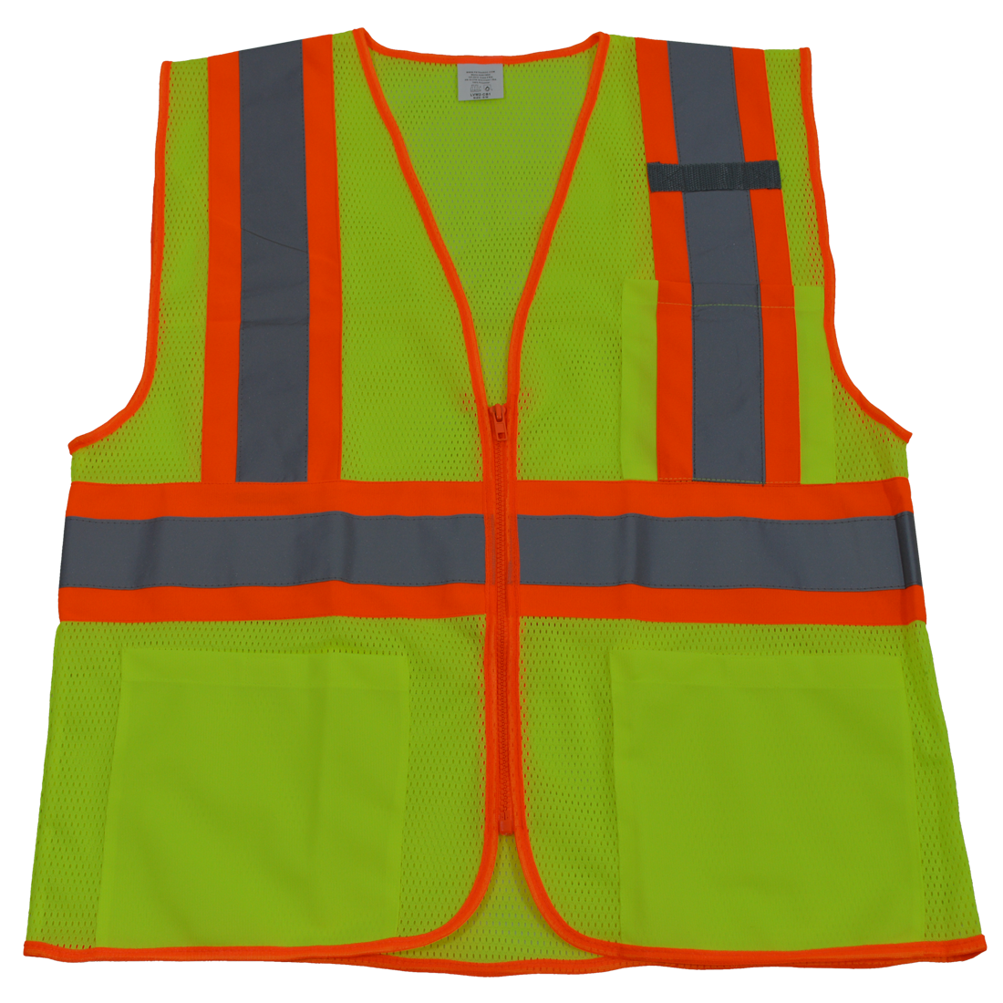 Sophia Harper LVM2-CB1-S-M Safety Vest Ansi Class Ii Lime Mesh & Orange Contrast Binding 3-4 Pockets Zipper Closure&#44; Small & Medium