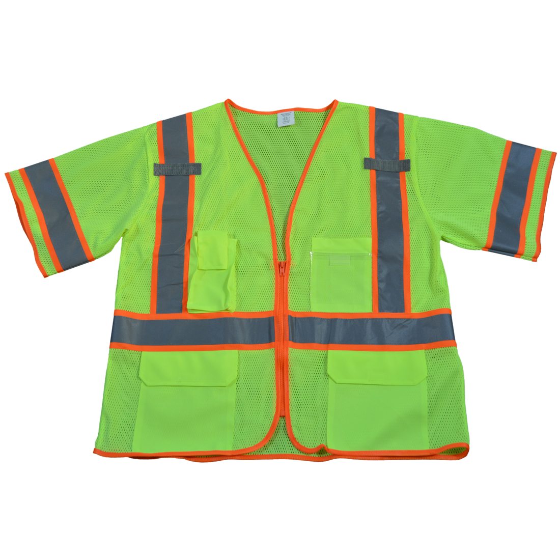 Petra Roc LVM3-CB1-L-XL Safety Vest Ansi Class 3 Lime Mesh Deluxe with Orange Contrast Binding Zipper Closure 5 Pockets & 2 Mic Tab, Large