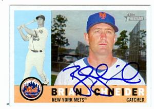 Autograph Warehouse 53563 Brian Schneider Autographed Baseball Card New York Mets 2009 Topps Heritage No .372