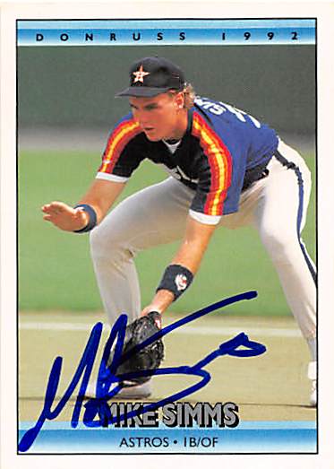 Autograph 122823 Houston Astros 1992 Donruss No. 747 Mike Simms Autographed Baseball Card