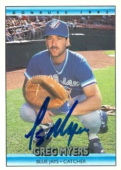 Autograph Warehouse 104234 Greg Myers Autographed Baseball Card Toronto Blue Jays 1992 Donruss No. 342