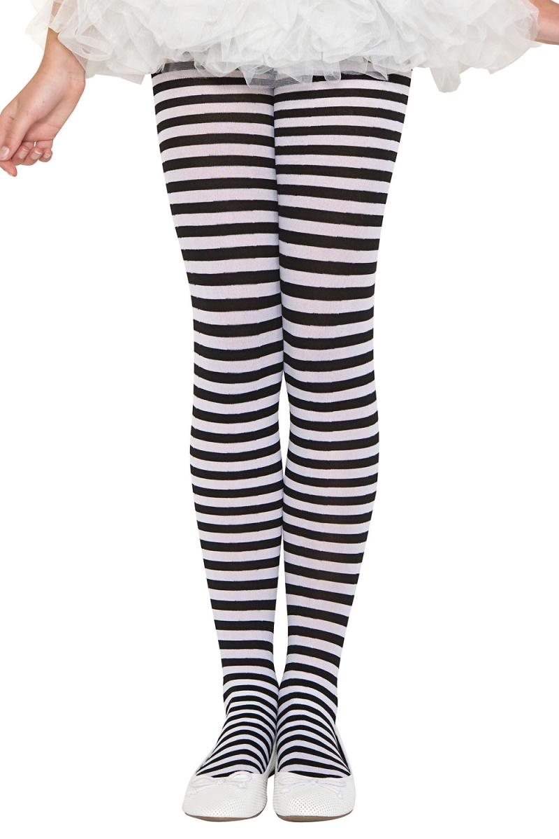 Music legs 270-BLK-WHT-S Girls Stockings Striped Tights, Black & White -  Small