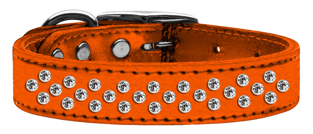 Mirage Pet Products 83-35 16OrM Sprinkles Clear Crystal Metallic Leather Collar&#44; Orange - Size 16