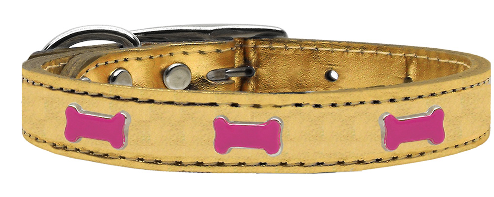 Mirage Pet Products 83-54 Gd24 Pink Bone Widget Genuine Metallic Leather Dog Collar&#44; Gold - Size 24