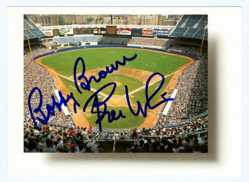 Autograph Warehouse 60771 Bill White and Bobby Brown Autographed Post Card 4X5 Yankee Stadium - New York Yankees League Presidents