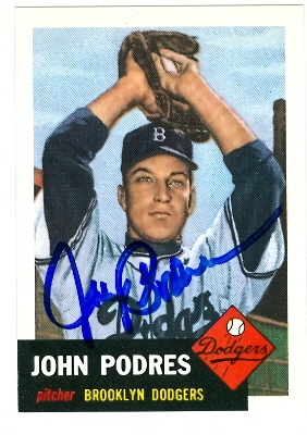 Autograph Warehouse 20793 John Podres Autographed 1953 Topps Archive Baseball Card Brooklyn Dodgers