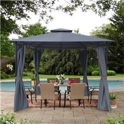 DIRECT WICKER UBS-W41941638 10x10 Ft Outdoor Shading Patio Garden Dark Gray Gazebo Tent with Curtains