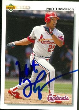 Autograph Warehouse 59663 Milt Thompson Autographed Baseball Card St. Louis Cardinals 1992 Upper Deck No .397